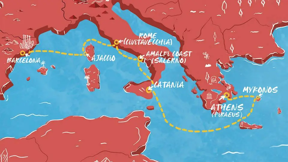One-Way Med Cruise from Barcelona to France, Italy, & Greece